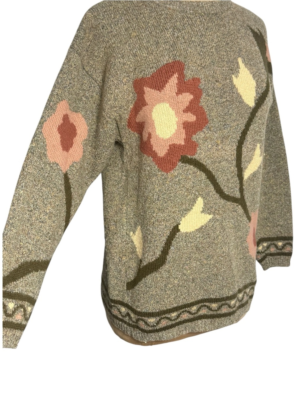 Vintage John Meyer Floral Intarsia Oversized Knit Sweater Gray Pink Green Size S - Picture 3 of 6